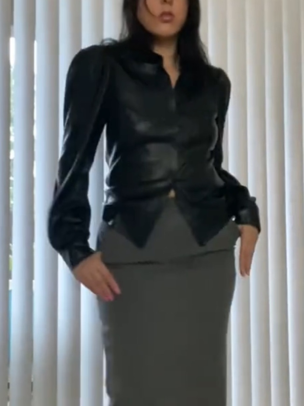 Express Black Faux Leather Shirt